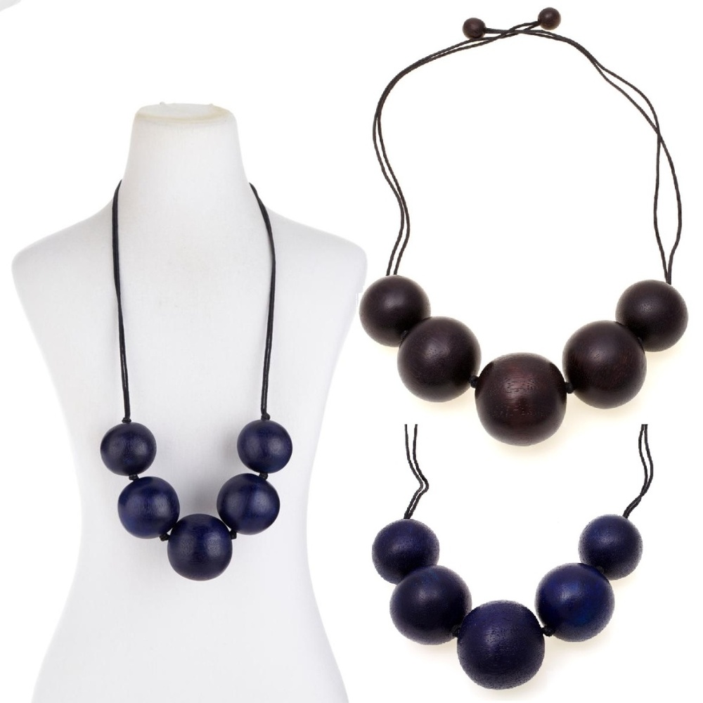 N Natori Wood Spheres 38" Cord Necklace -Brown